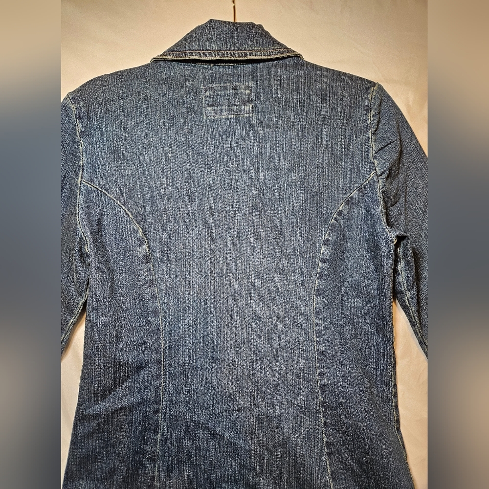 A.M.I. Embroidery Floral Duster Jean Denim Jacket Size Small Boho Western - Picture 8 of 11